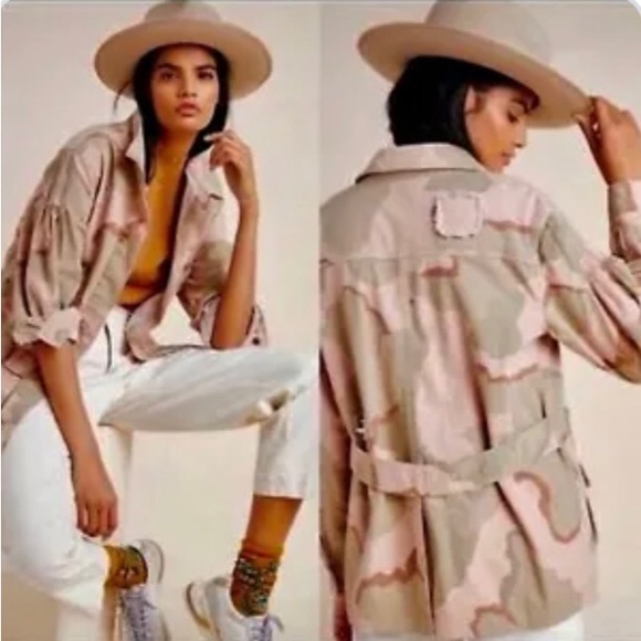 Anthropologie Jackets & Blazers - Anthropologie Lida Pink Camo Camouflage Utility Jacket Size medium NWT